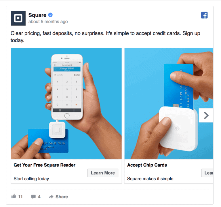 Facebook ad for Square