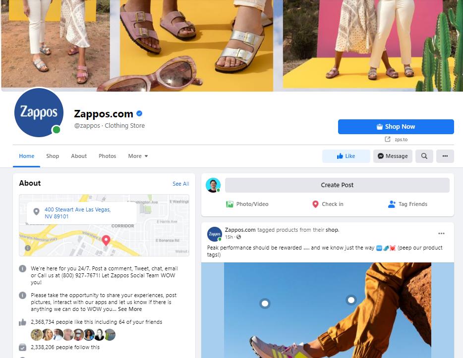 Zappos Facebook page