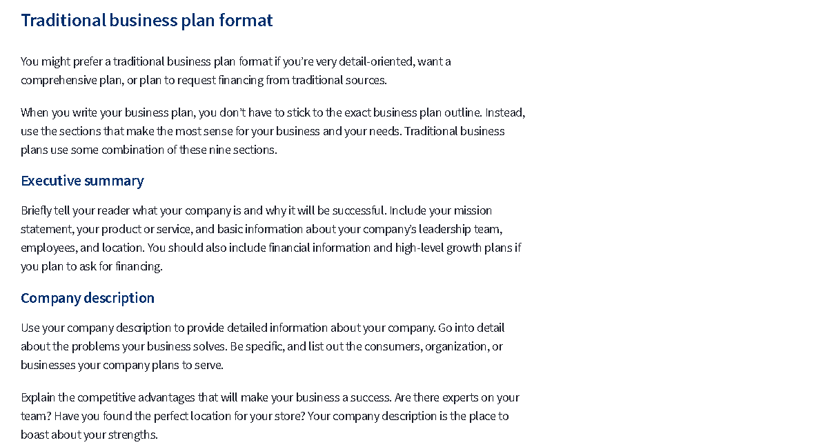Business plan sample from SBA
