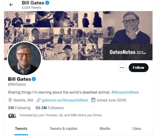 Bill Gates Twitter page