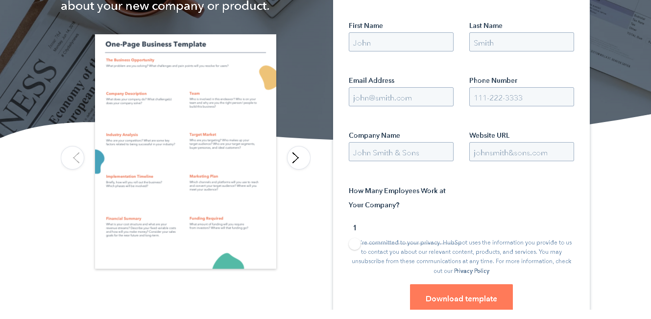 Business plan templates from Hubspot